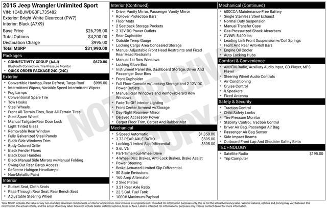 2015 Jeep Wrangler Unlimited Sport