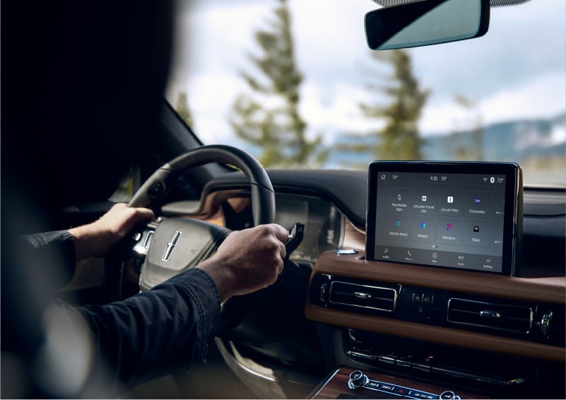 The Lincoln+Alexa app screen is displayed in the center screen of a 2023 Lincoln Aviator® Grand Touring SUV | Jenkins & Wynne Lincoln in Clarksville TN
