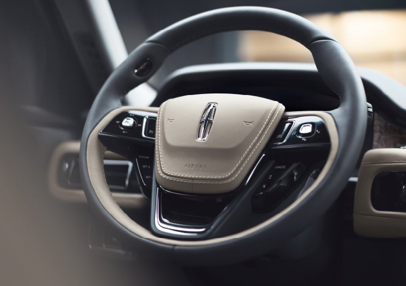 The intuitively placed controls of the steering wheel on a 2024 Lincoln Aviator® SUV | Jenkins & Wynne Lincoln in Clarksville TN