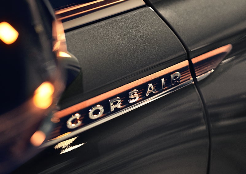 The stylish chrome badge reading “CORSAIR” is shown on the exterior of the vehicle. | Jenkins & Wynne Lincoln in Clarksville TN