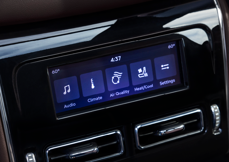 Driver controls like music, temperature, air quality, settings, and heat/cool seats are shown. | Jenkins & Wynne Lincoln in Clarksville TN