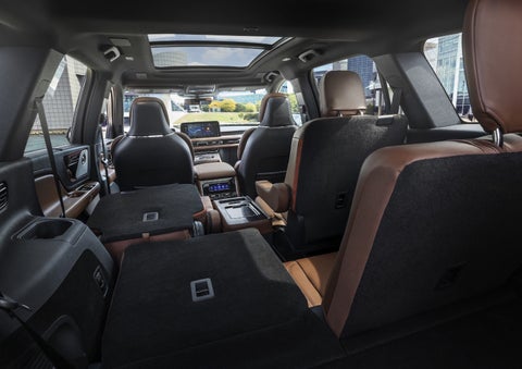 One side of the PowerFold® third-row seat and a second-row seat are folded forward in the 2026 Lincoln Aviator® SUV. | Jenkins & Wynne Lincoln in Clarksville TN