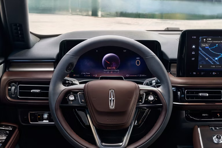2026 Lincoln Aviator steering wheel and cockpit